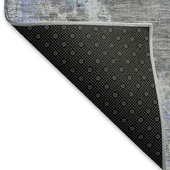 9' X 12' Graphite And Blue Medallion Washable Indoor Outdoor Area Rug