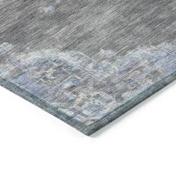 9' X 12' Graphite And Blue Medallion Washable Indoor Outdoor Area Rug