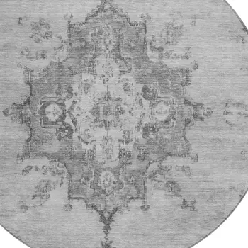 8' Gray And Silver Round Medallion Washable Indoor Outdoor Area Rug