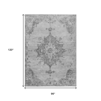 8' X 10' Gray And Silver Medallion Washable Indoor Outdoor Area Rug