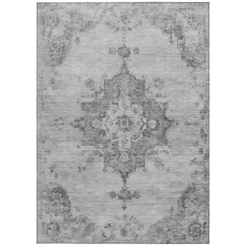 9' X 12' Gray And Silver Medallion Washable Indoor Outdoor Area Rug