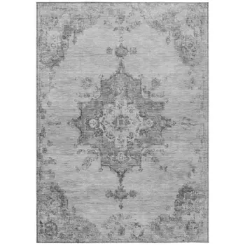 9' X 12' Gray And Silver Medallion Washable Indoor Outdoor Area Rug