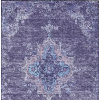 5' X 8' Purple And Blue Medallion Washable Indoor Outdoor Area Rug