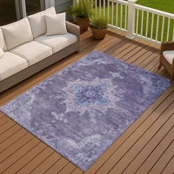 5' X 8' Purple And Blue Medallion Washable Indoor Outdoor Area Rug