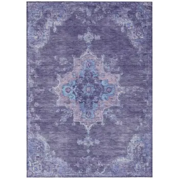 5' X 8' Purple And Blue Medallion Washable Indoor Outdoor Area Rug
