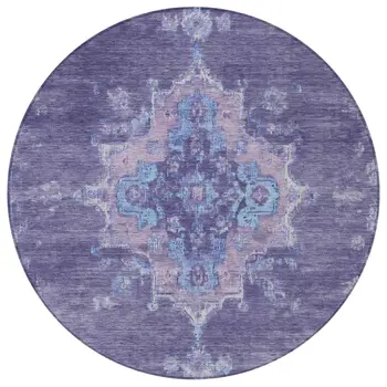 8' Purple And Blue Round Medallion Washable Indoor Outdoor Area Rug