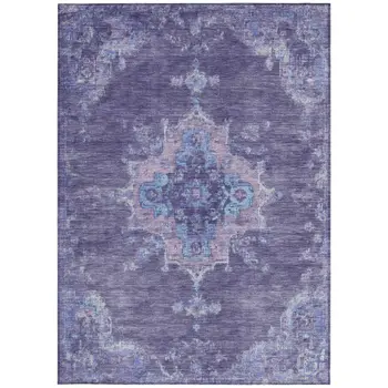 10' X 14' Purple And Blue Medallion Washable Indoor Outdoor Area Rug