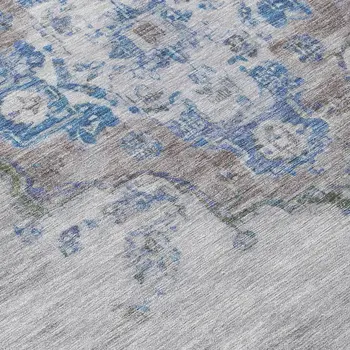 3' X 5' Silver And Blue Medallion Washable Indoor Outdoor Area Rug
