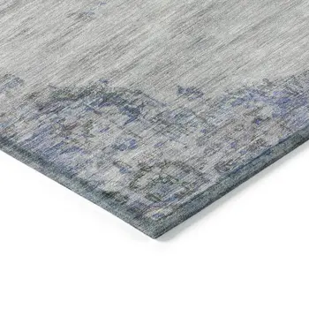 9' X 12' Silver And Blue Medallion Washable Indoor Outdoor Area Rug