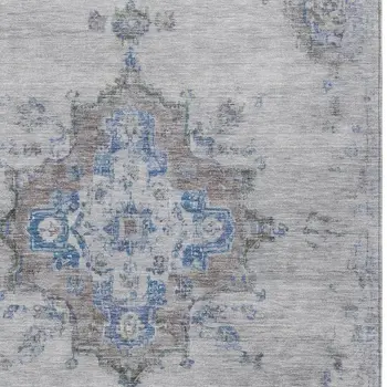 10' X 14' Silver And Blue Medallion Washable Indoor Outdoor Area Rug
