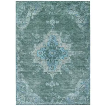 3' X 5' Teal Blue And Gray Medallion Washable Indoor Outdoor Area Rug