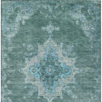 3' X 5' Teal Blue And Gray Medallion Washable Indoor Outdoor Area Rug
