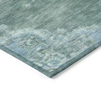 10' X 14' Teal Blue And Gray Medallion Washable Indoor Outdoor Area Rug