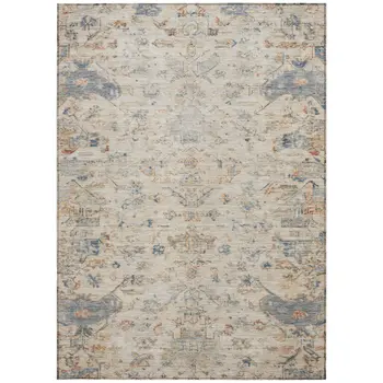 3' X 5' Beige And Gray Medallion Washable Indoor Outdoor Area Rug