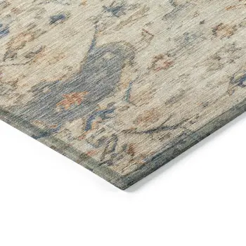 8' Beige And Gray Round Medallion Washable Indoor Outdoor Area Rug