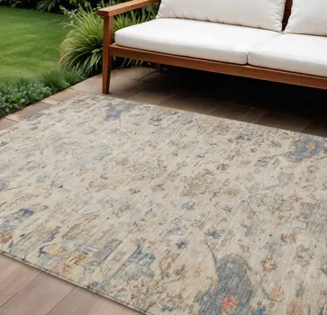 8' X 10' Beige And Gray Medallion Washable Indoor Outdoor Area Rug