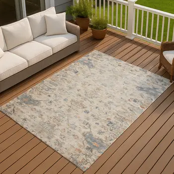 8' X 10' Beige And Gray Medallion Washable Indoor Outdoor Area Rug