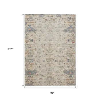 8' X 10' Beige And Gray Medallion Washable Indoor Outdoor Area Rug
