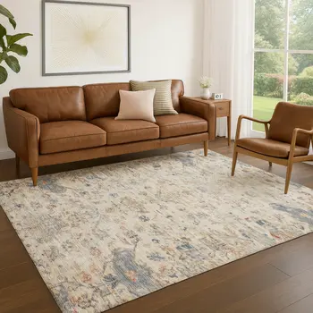 8' X 10' Beige And Gray Medallion Washable Indoor Outdoor Area Rug