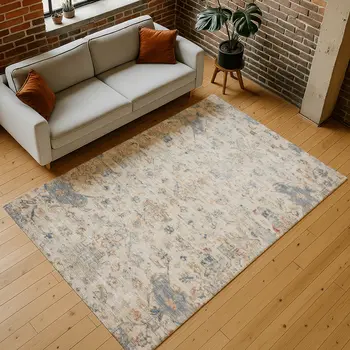 8' X 10' Beige And Gray Medallion Washable Indoor Outdoor Area Rug