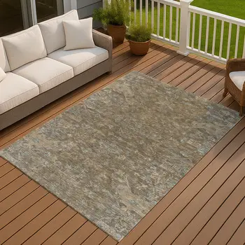 5' X 8' Brown And Blue Medallion Washable Indoor Outdoor Area Rug