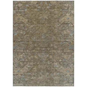8' X 10' Brown And Blue Medallion Washable Indoor Outdoor Area Rug