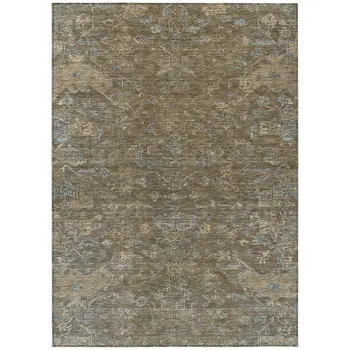 9' X 12' Brown And Blue Medallion Washable Indoor Outdoor Area Rug