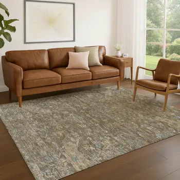 9' X 12' Brown And Blue Medallion Washable Indoor Outdoor Area Rug