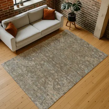 9' X 12' Brown And Blue Medallion Washable Indoor Outdoor Area Rug