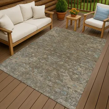 9' X 12' Brown And Blue Medallion Washable Indoor Outdoor Area Rug