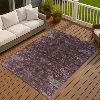 5' X 8' Burgundy And Gray Medallion Washable Indoor Outdoor Area Rug