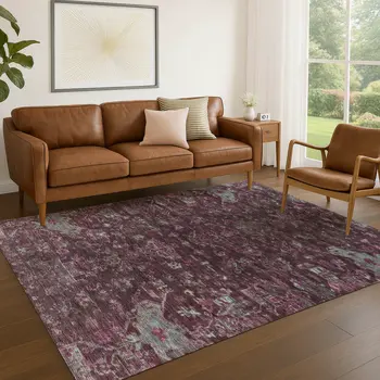 5' X 8' Burgundy And Gray Medallion Washable Indoor Outdoor Area Rug