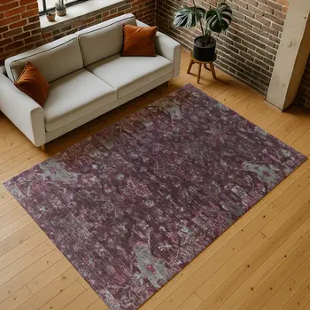 5' X 8' Burgundy And Gray Medallion Washable Indoor Outdoor Area Rug