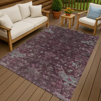 5' X 8' Burgundy And Gray Medallion Washable Indoor Outdoor Area Rug