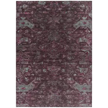 9' X 12' Burgundy And Gray Medallion Washable Indoor Outdoor Area Rug