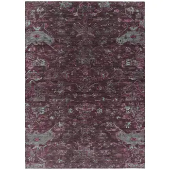 9' X 12' Burgundy And Gray Medallion Washable Indoor Outdoor Area Rug