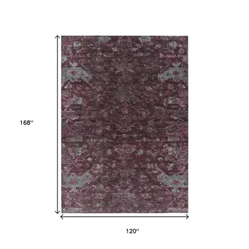 10' X 14' Burgundy And Gray Medallion Washable Indoor Outdoor Area Rug