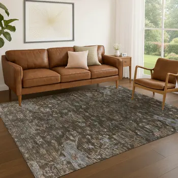 3' X 5' Chocolate And Gray Medallion Washable Indoor Outdoor Area Rug