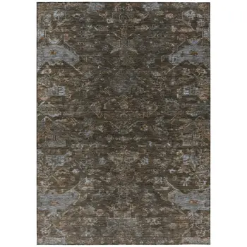 5' X 8' Chocolate And Gray Medallion Washable Indoor Outdoor Area Rug