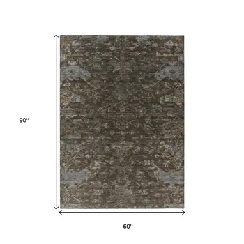 5' X 8' Chocolate And Gray Medallion Washable Indoor Outdoor Area Rug