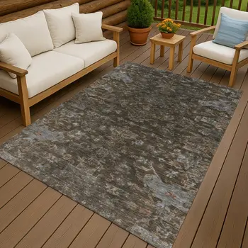 5' X 8' Chocolate And Gray Medallion Washable Indoor Outdoor Area Rug