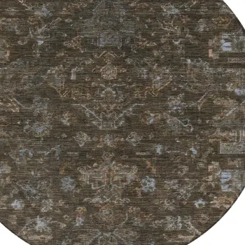 8' Chocolate And Gray Round Medallion Washable Indoor Outdoor Area Rug