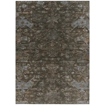 9' X 12' Chocolate And Gray Medallion Washable Indoor Outdoor Area Rug