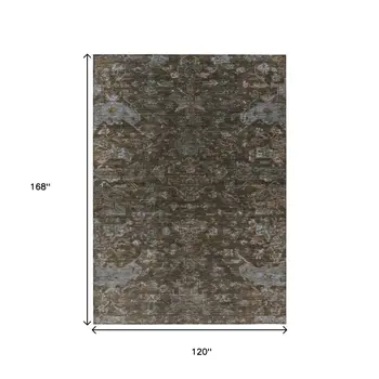 10' X 14' Chocolate And Gray Medallion Washable Indoor Outdoor Area Rug