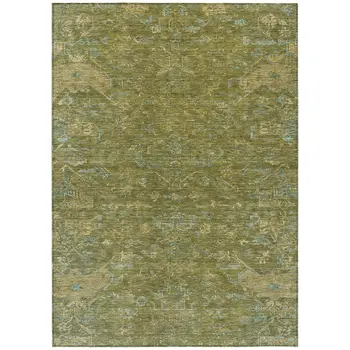 3' X 5' Fern Green And Blue Medallion Washable Indoor Outdoor Area Rug