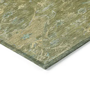 3' X 5' Fern Green And Blue Medallion Washable Indoor Outdoor Area Rug