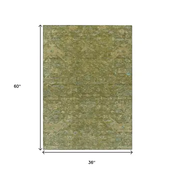 3' X 5' Fern Green And Blue Medallion Washable Indoor Outdoor Area Rug