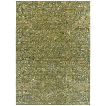 5' X 8' Fern Green And Blue Medallion Washable Indoor Outdoor Area Rug