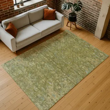 5' X 8' Fern Green And Blue Medallion Washable Indoor Outdoor Area Rug