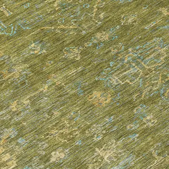 8' Fern Green And Blue Round Medallion Washable Indoor Outdoor Area Rug